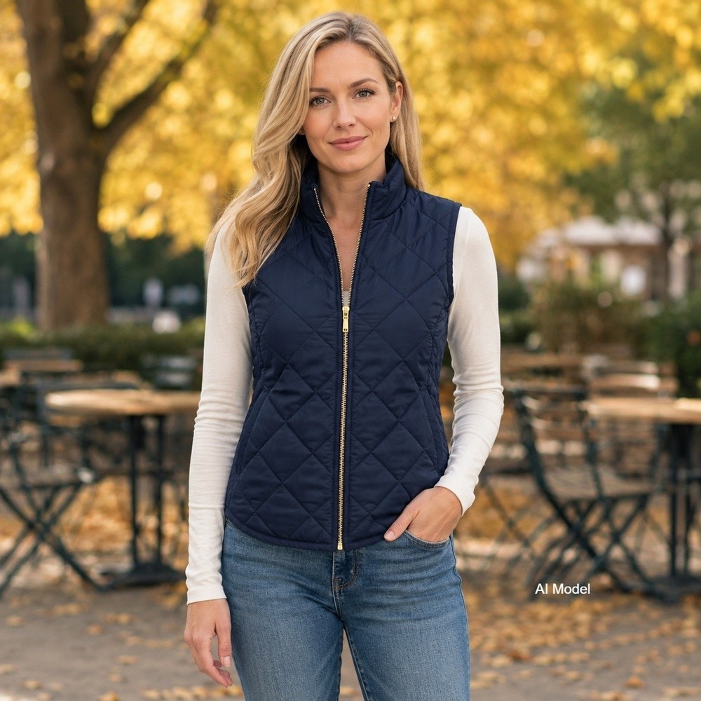 J.Crew Excursion Quilted Down Vest Womens XS Navy Blue Full Zip Layering Puffer